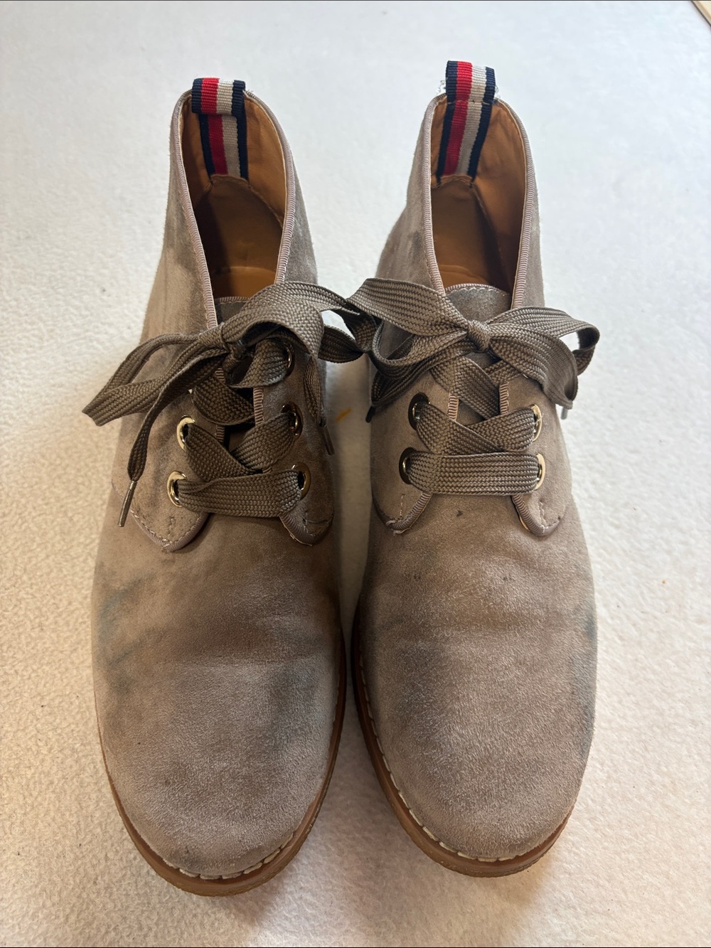 Tommy Hilfiger Taupe Suede Lace-Up Ankle Boots with Signature Heel Tab